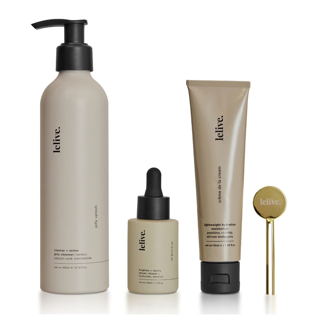 lelive. 3-Step Routine Clarify, Brighten + Glow Skincare Set