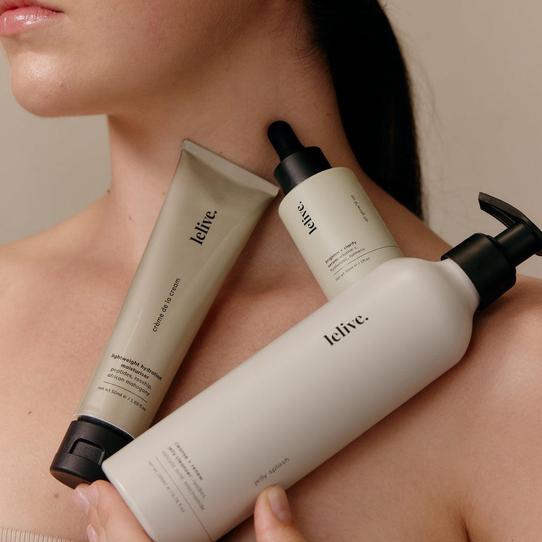 lelive. 3-Step Routine Clarify, Brighten + Glow Skincare Set