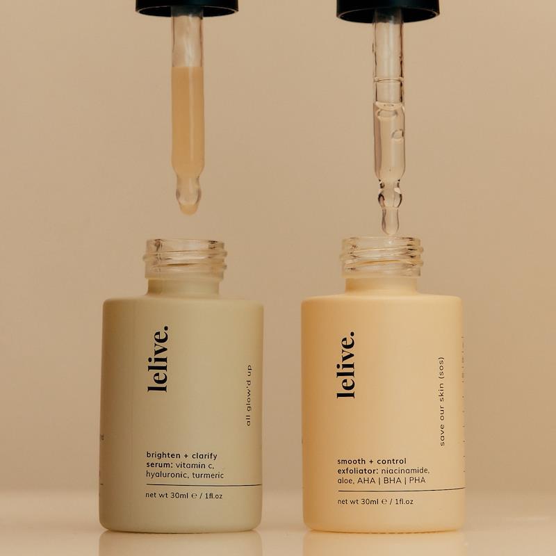lelive. AM + PM Serum Kit Clarify Brighten Exfoliate
