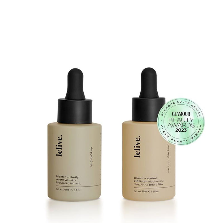 lelive. AM + PM Serum Kit Clarify Brighten Exfoliate