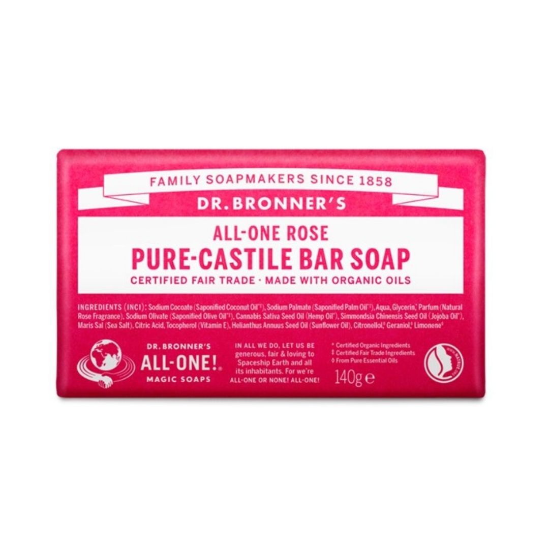 Dr Bronner's Pure Soap Bar Rose Natural Castile 140g