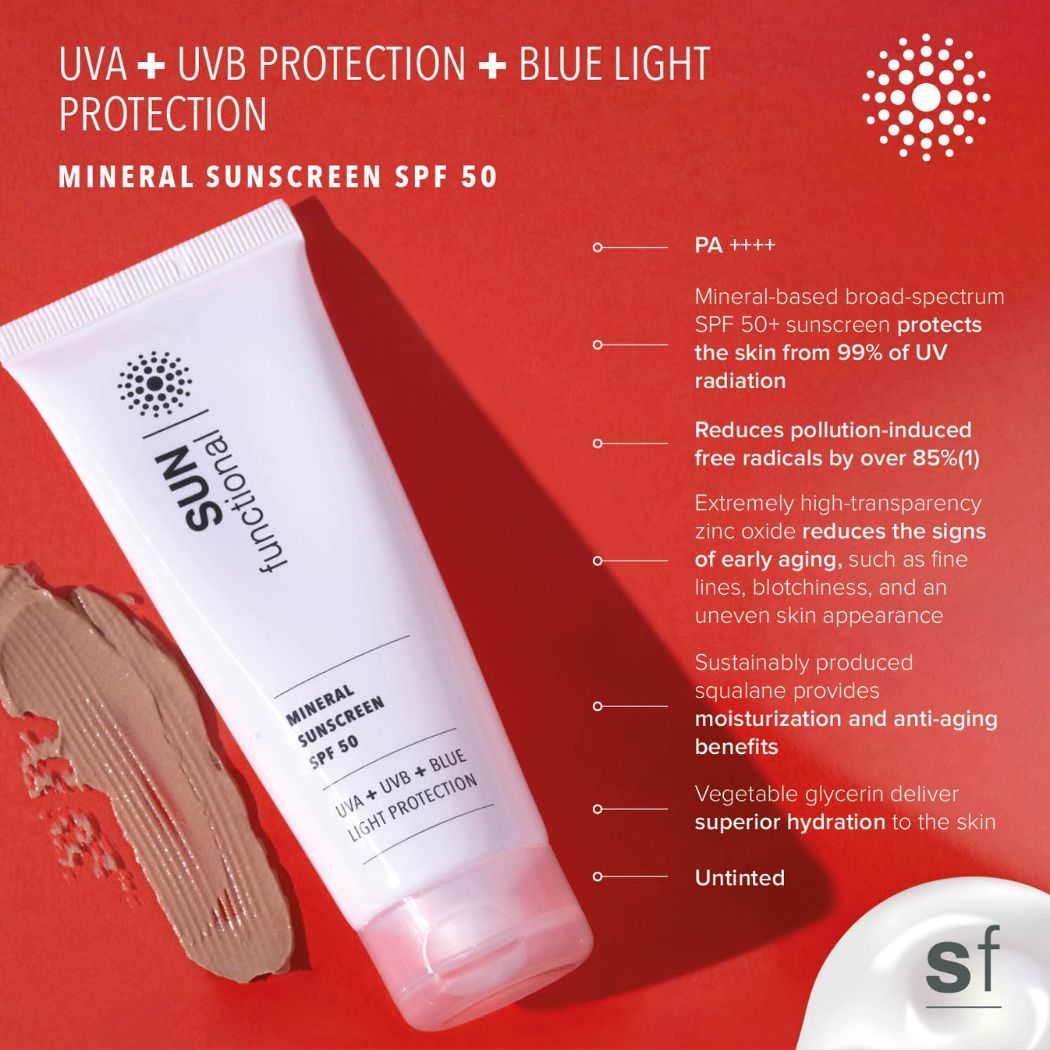 SKIN Functional Mineral Sunscreen SPF50 UVA UVB Blue Light Protection 75ml